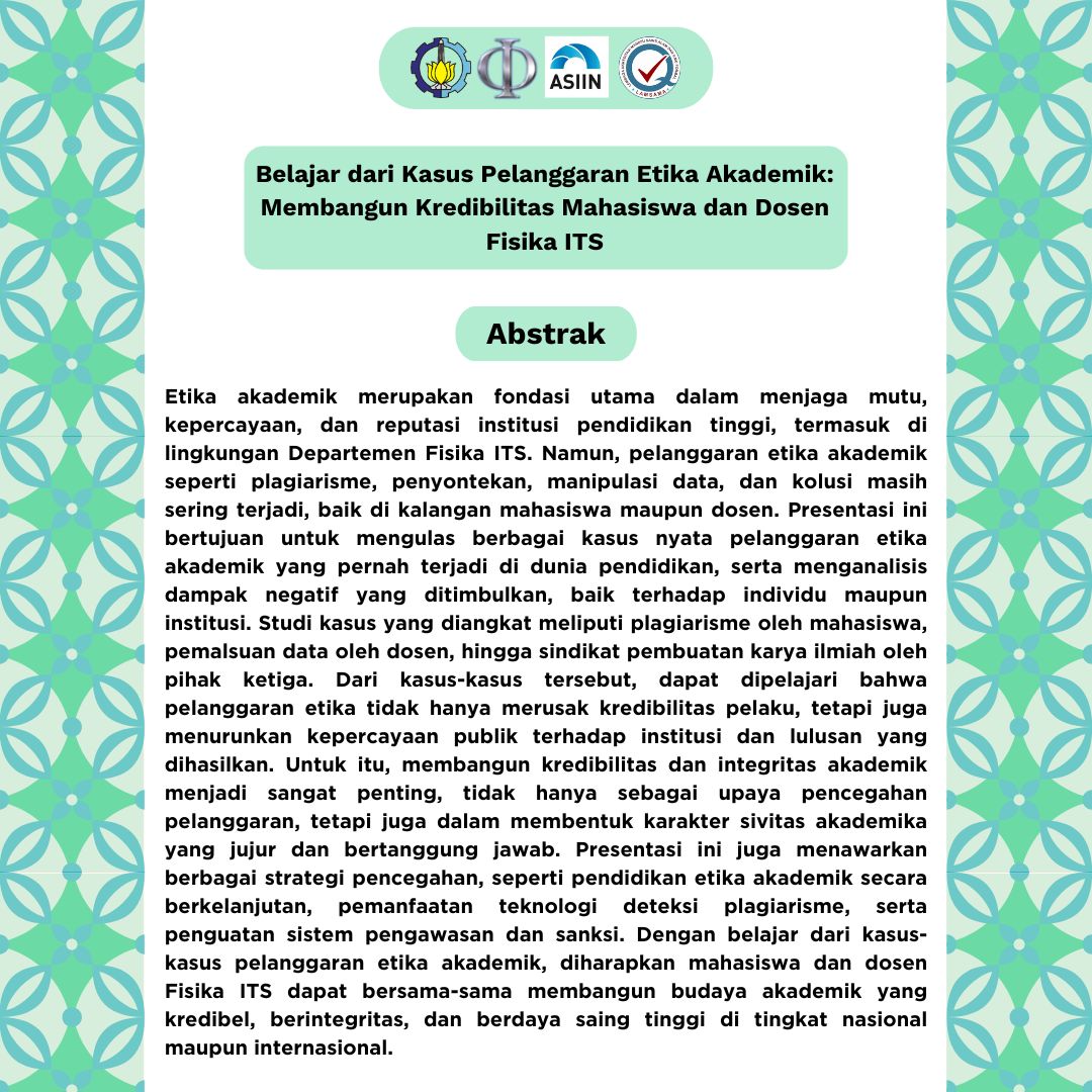 monday seminar abstrak sumiar prapata lecturer department of physics FSAD ITS Surabaya 