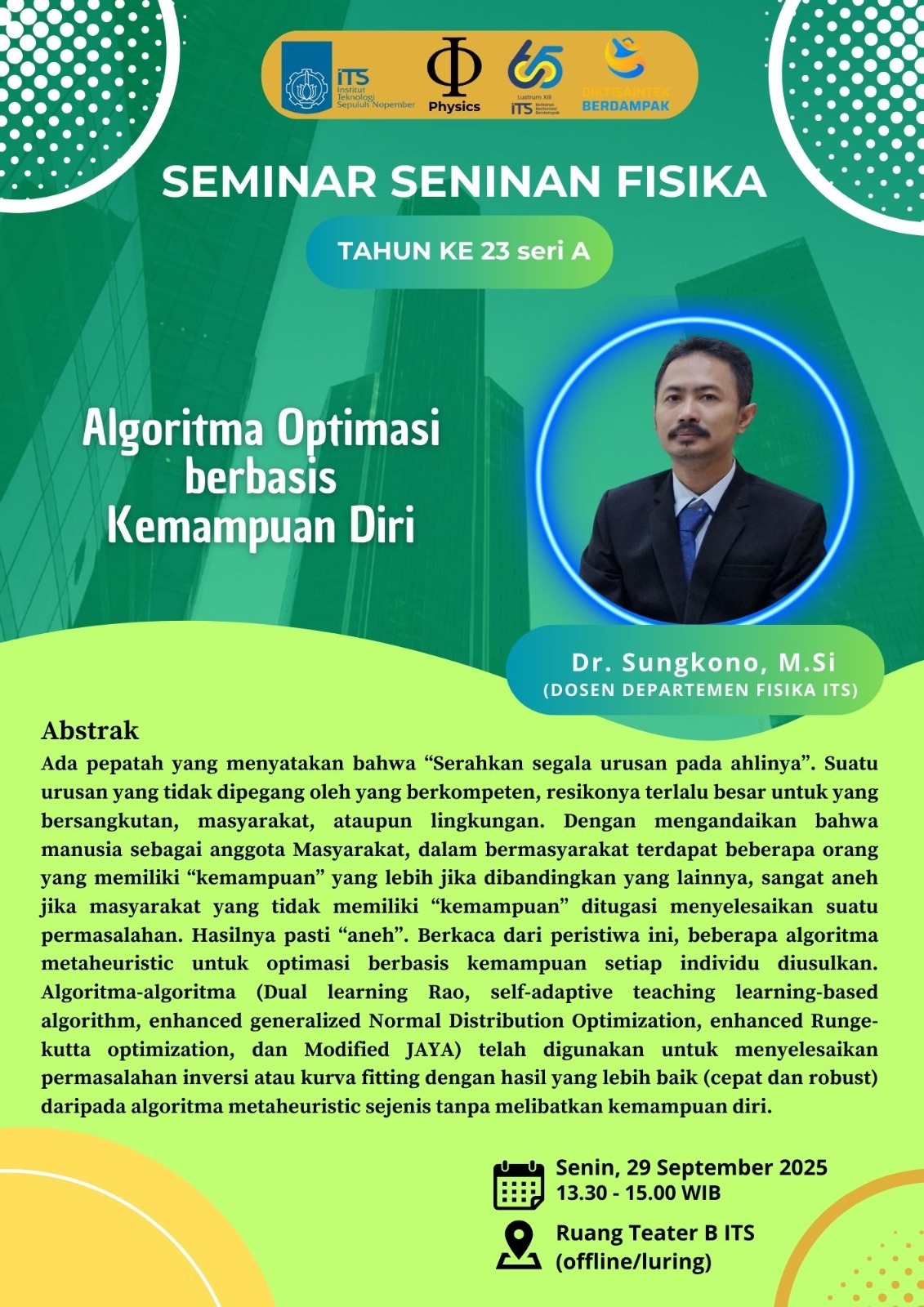 Seminar seninan departemen fisika FSAD ITS Surabaya