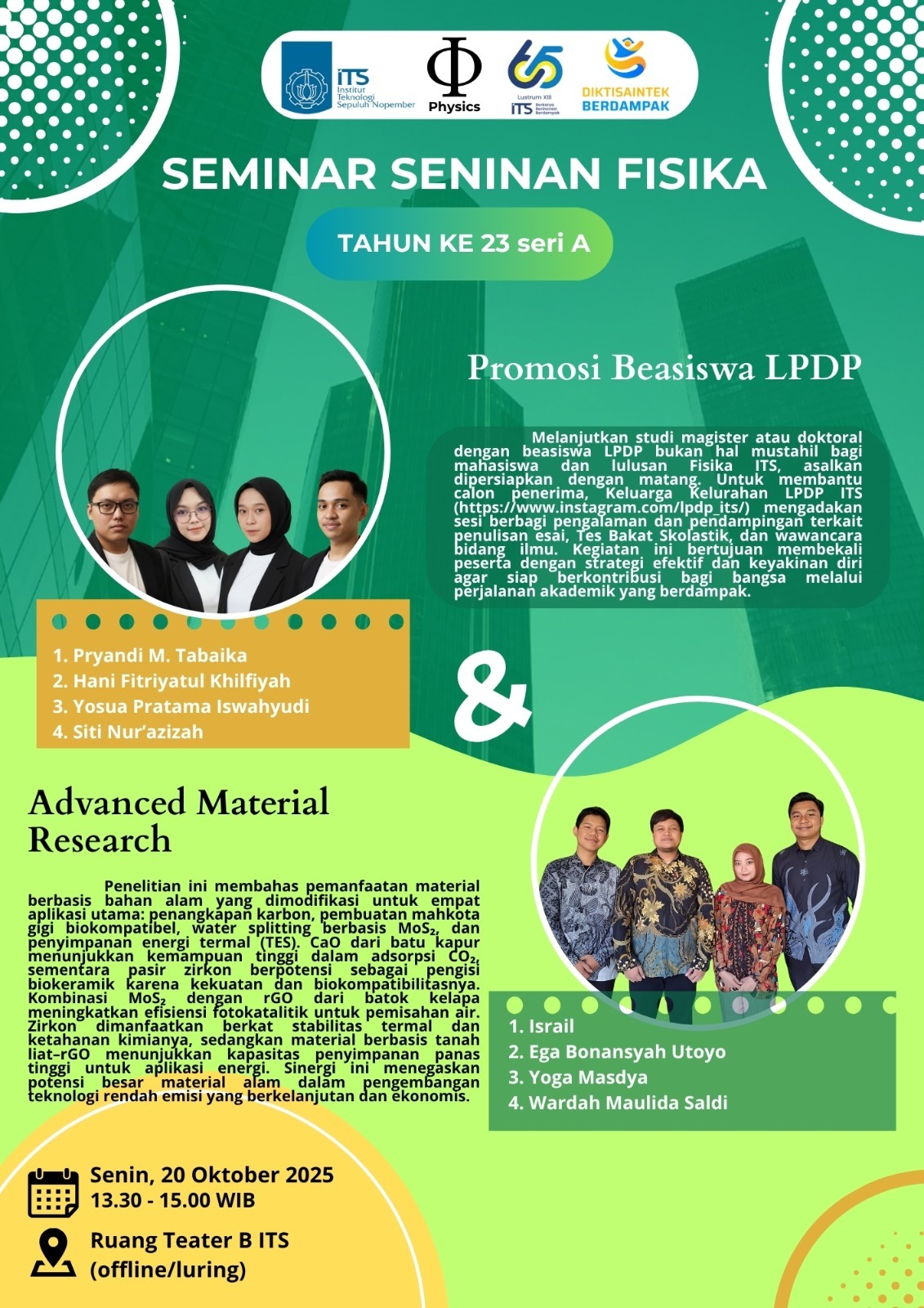 seminar seninan mahasiswa pascasarjana departemen fisika FSAD ITS Surabaya