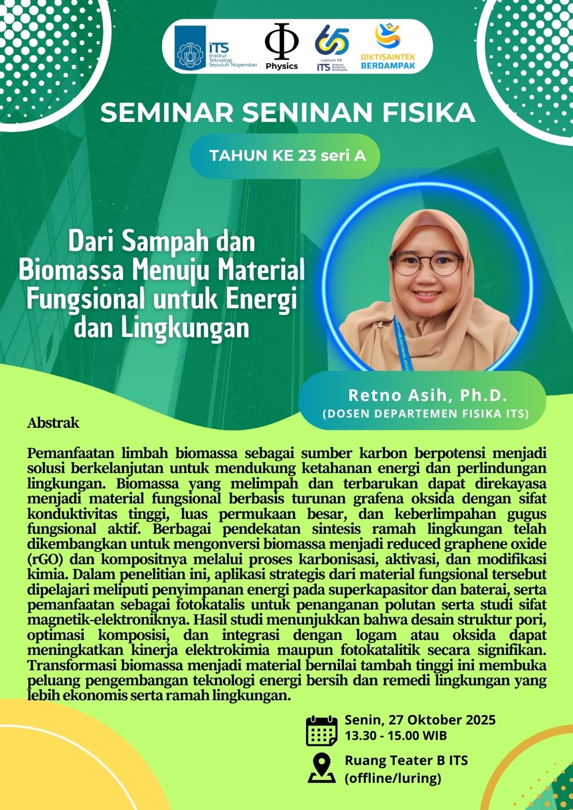 seminar seninan retno asih dosen departemen fisika FSAD ITS Surabaya