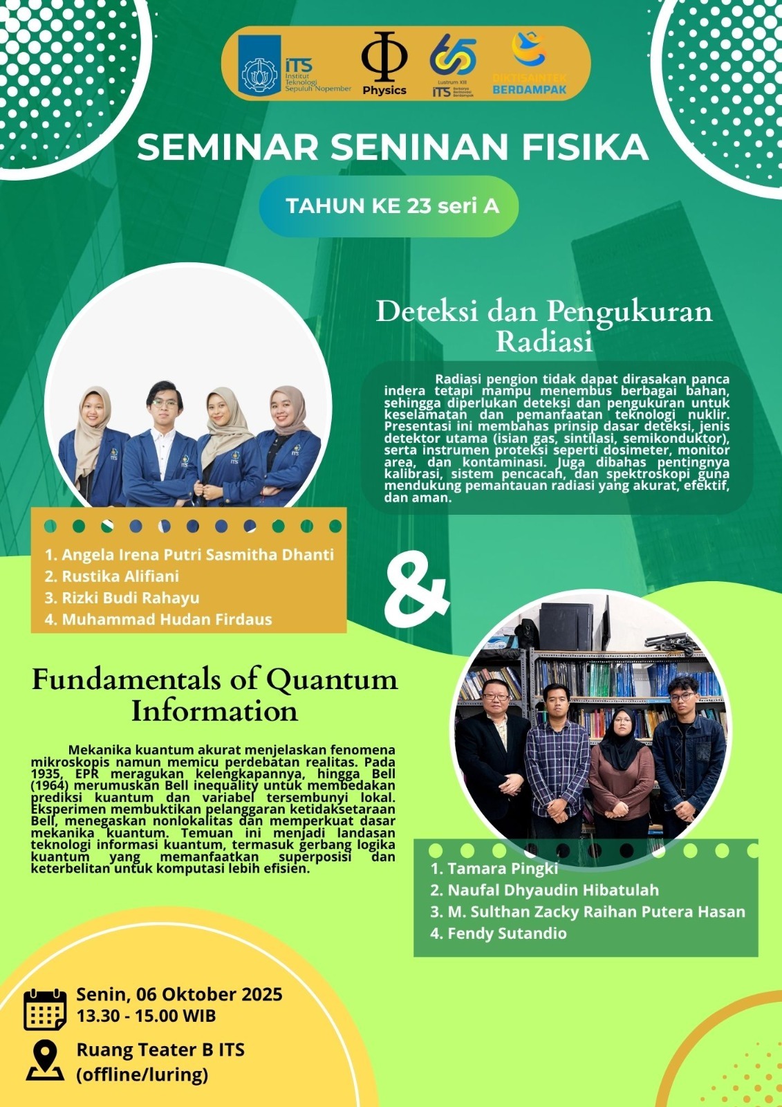 seminar senin mahasiswa program studi master departemen fisika FSAD ITS Surabaya