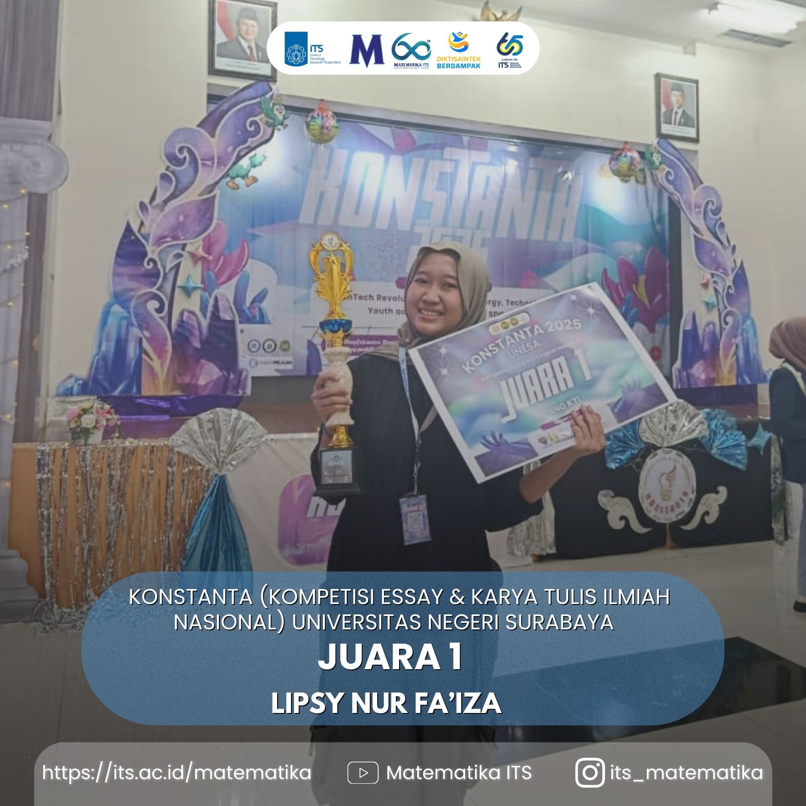 Mahasiswa Departemen Matematika ITS Raih Juara 1 Kompetisi Essay & Karya Tulis Ilmiah Nasional UNESA 2025