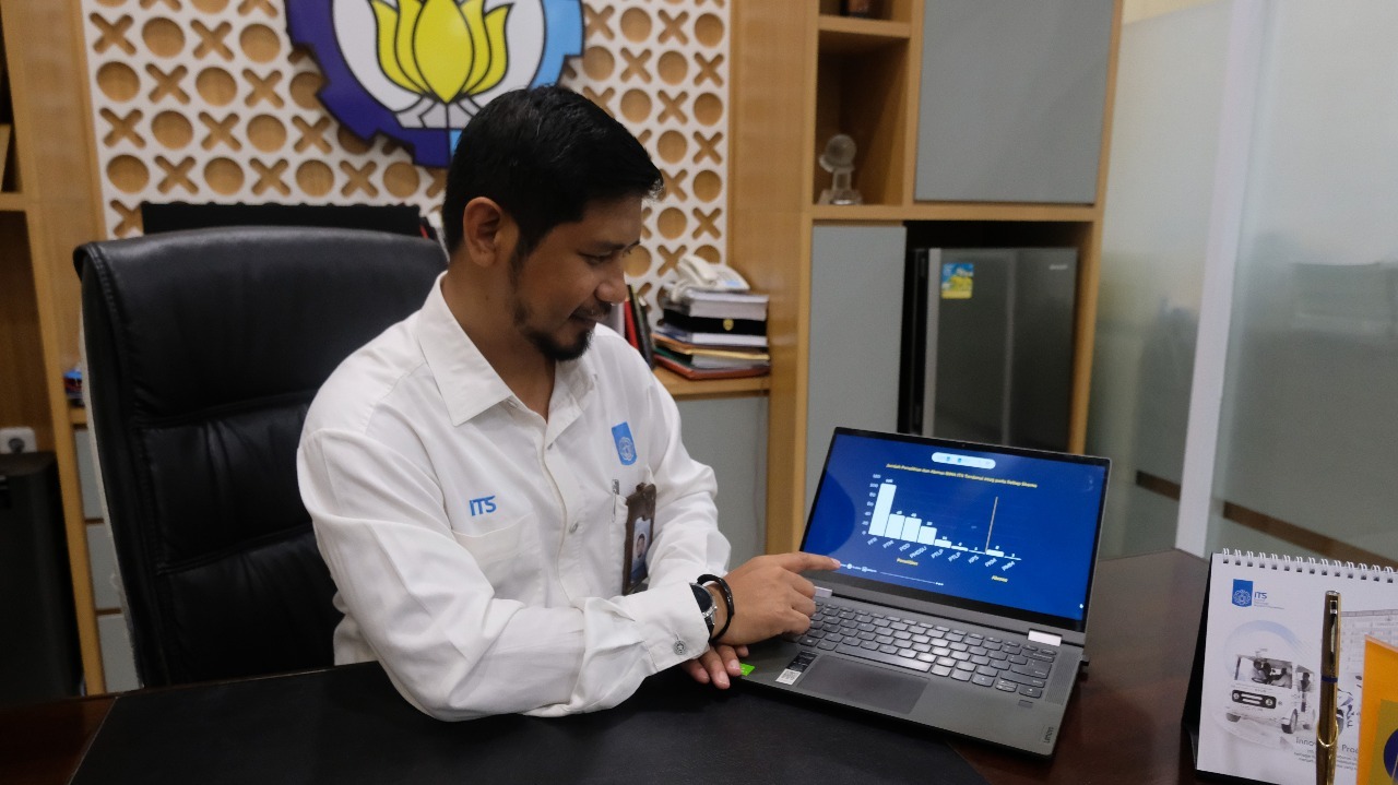 Direktur Riset dan Pengabdian kepada Masyarakat (DRPM) ITS Fadlilatul Taufany ST PhD saat menjelaskan jumlah penelitian dan pengabdian kepada masyarakat 2025 yang didanai