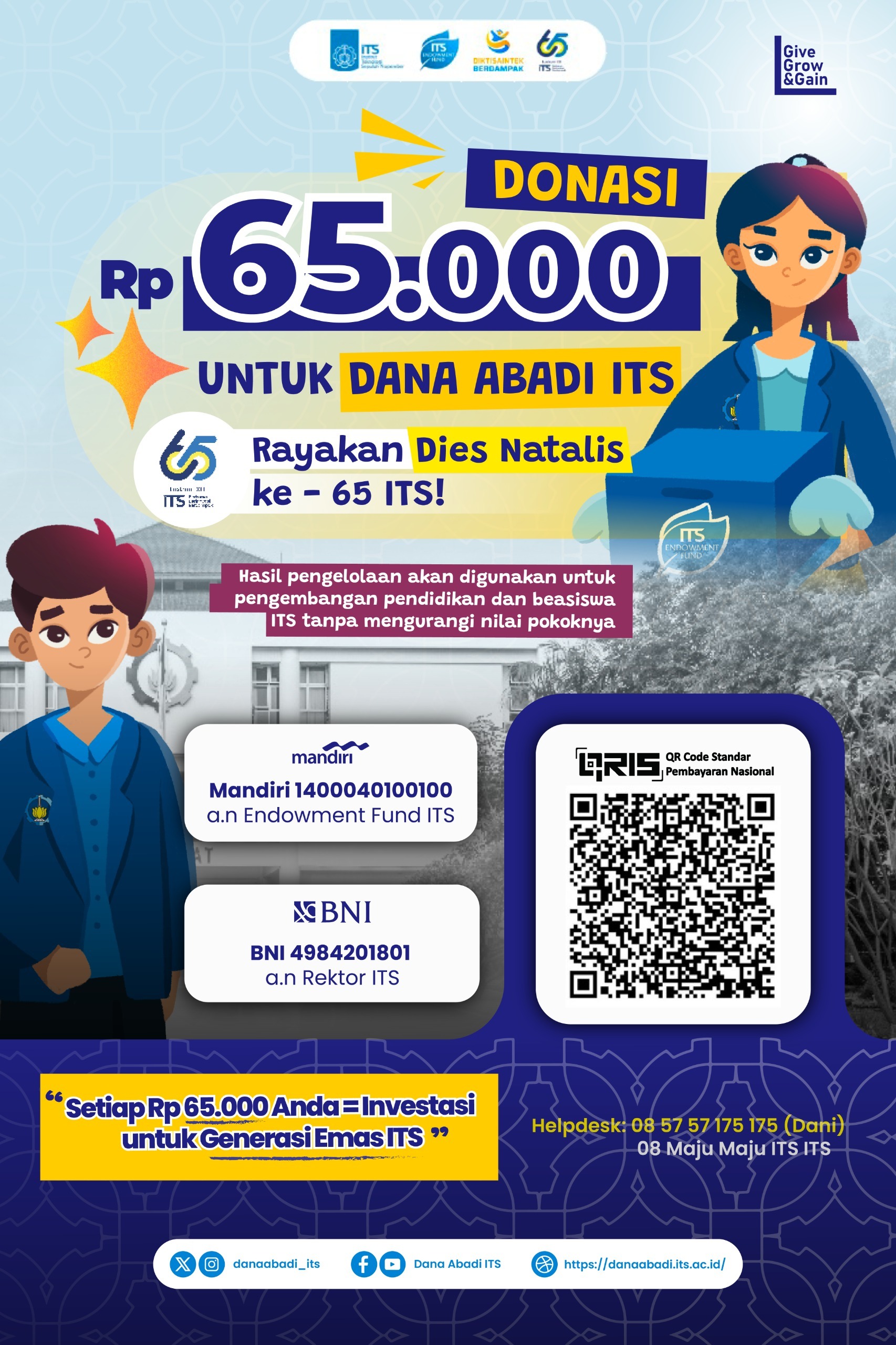 Pamflet Digital Gerakan Donasi Rp 65 Ribu untuk Dana Abadi ITS