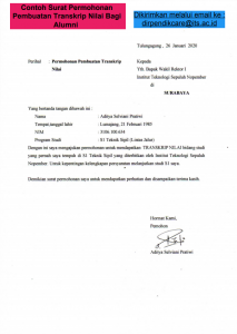 Contoh Surat Pengajuan Tranksrip