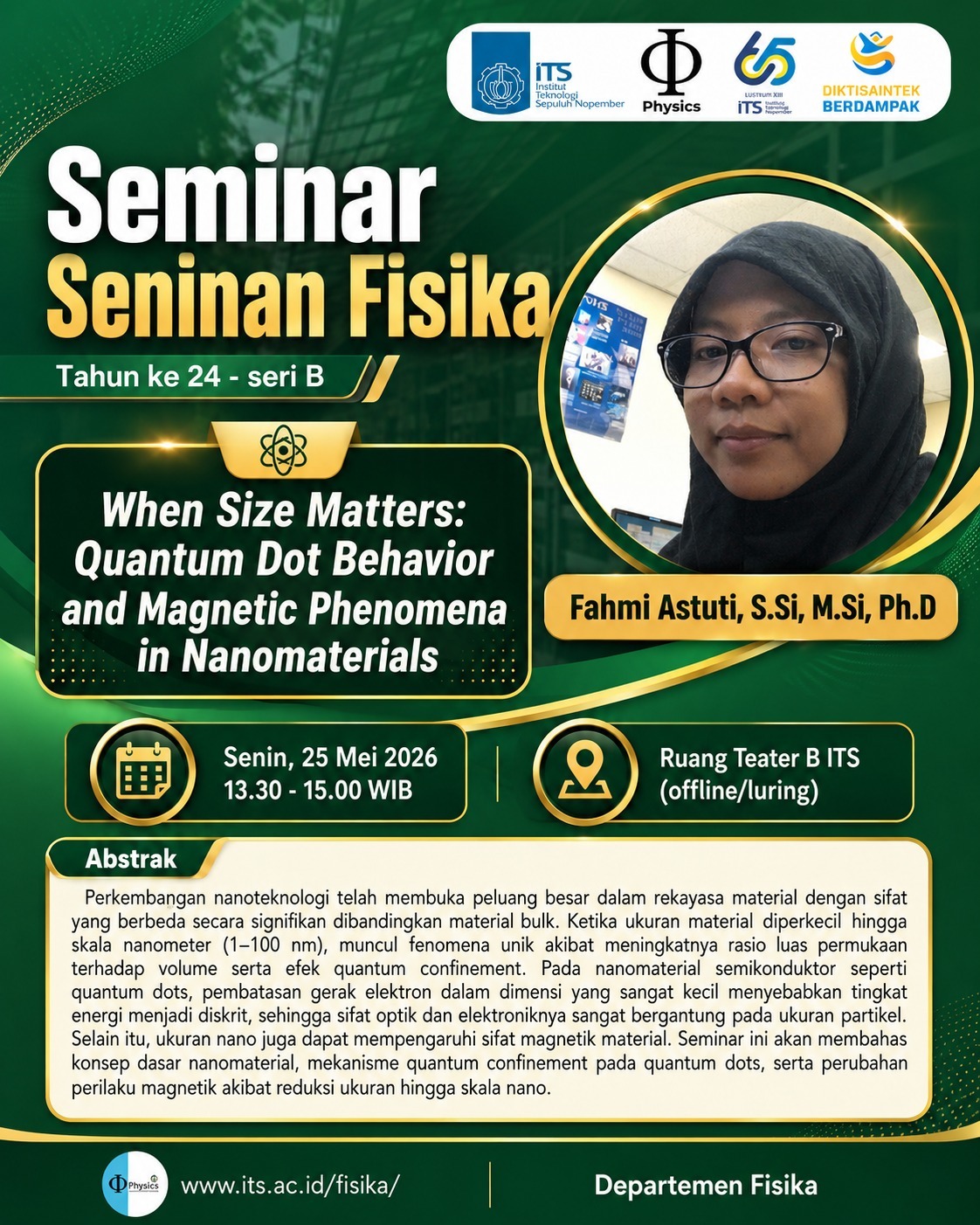 Seminar Seninan oleh Fahmi Astuti Dosen Departemen Fisika FSAD ITS Surabaya