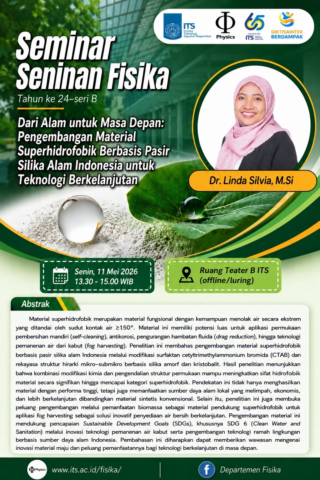 Seminar Seninan Linda Sylvia dosen Departemen Fisika FSAD ITS Surabaya