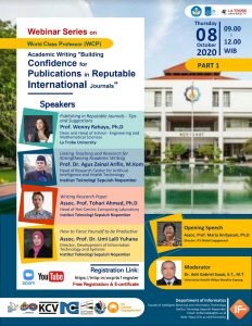 Webinar Series on World Class Professor – Academic Writing “Building Confidence for Publications in Reputable International Journals”