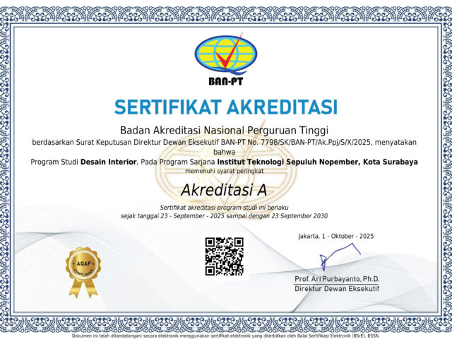 Sertifikat Perpanjangan Akreditasi BAN PT Interior ITS