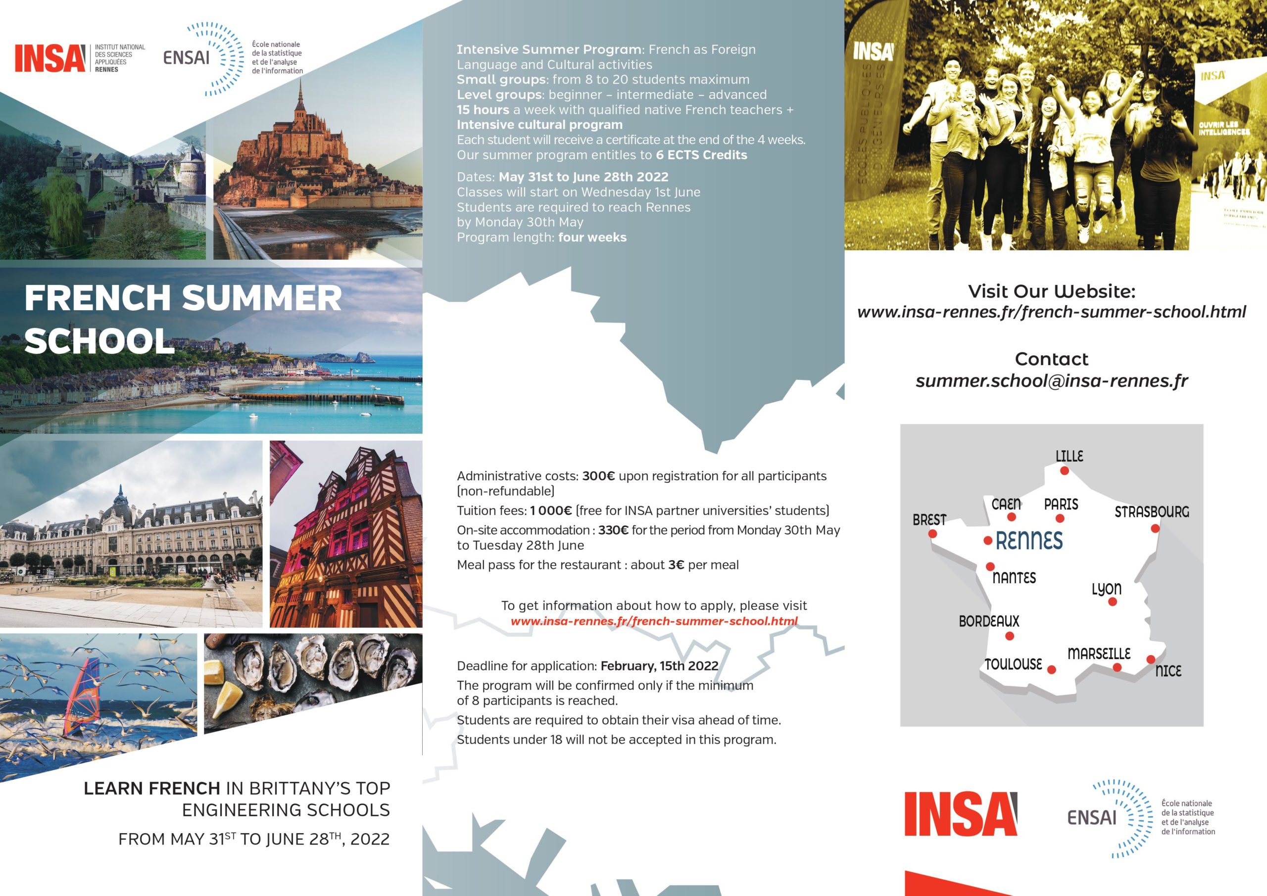 Insa Calendrier Admission 2023 Insa Rennes French Summer School 2022 - Its Global Engagement