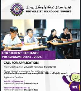 Exchange Program at Universiti Teknologi Brunei (UTB) Intake Second Semester 2023-2024