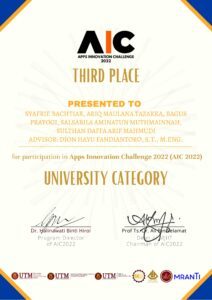 Penghargaan juara 3 AIC 2022 Teknik Komputer ITS
