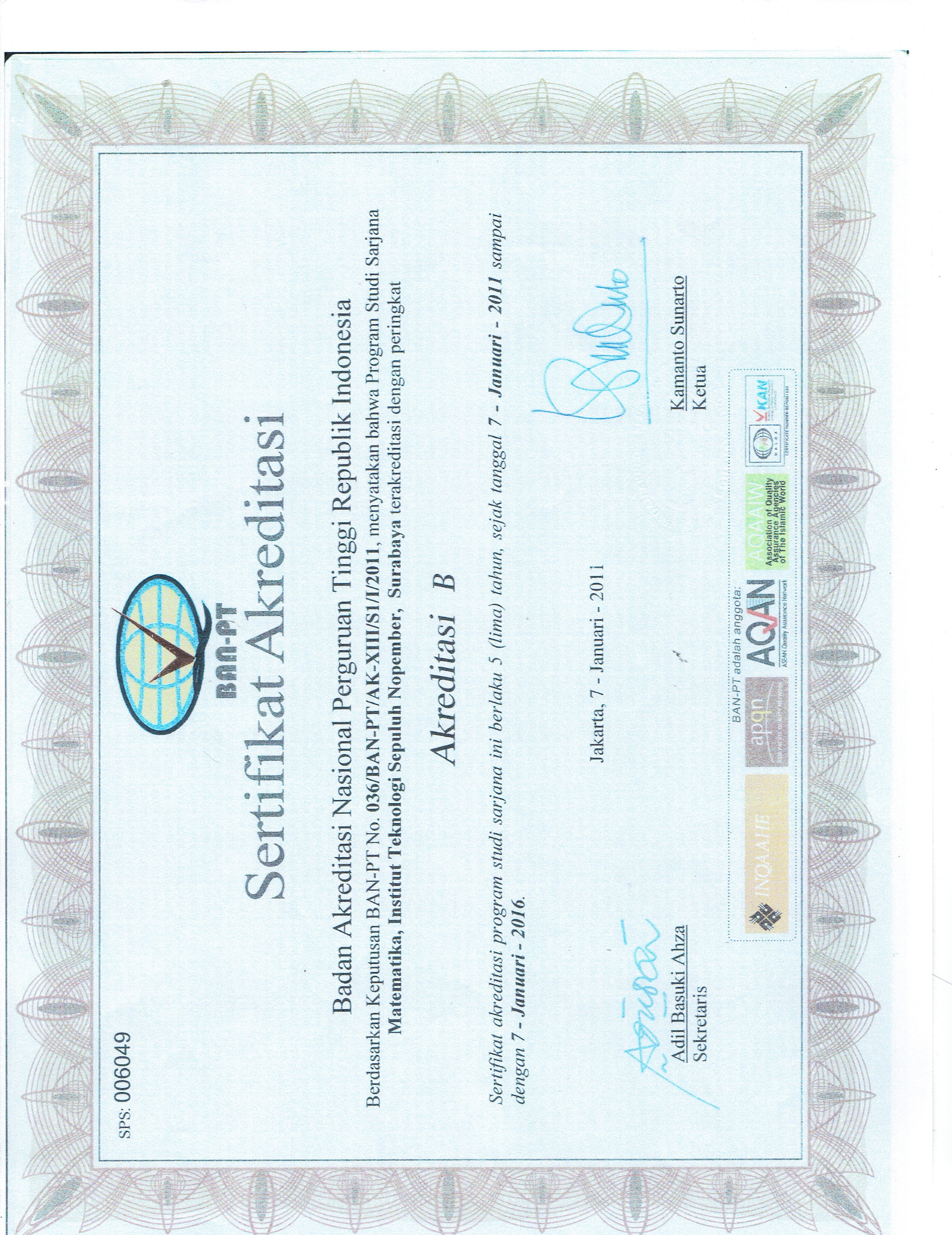 Certificate And Accreditation Departemen Matematika