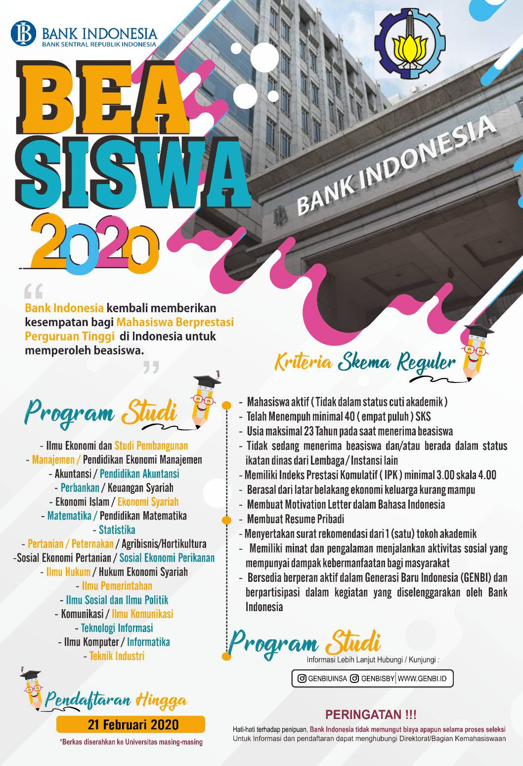 Beasiswa Bank Indonesia 2020 - Departemen Matematika Departemen Matematika -