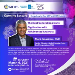 Opening Lecture: The Next Generation awaits Digitization with AI/Advanced Analytics by Mani Janakiram, Ph.D.