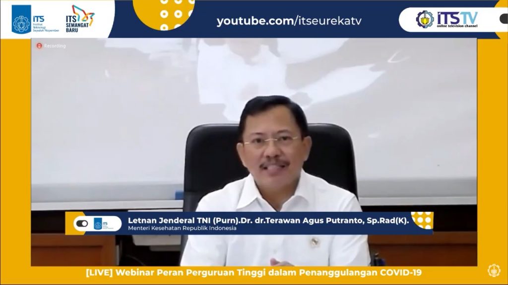 Menteri Kesehatan RI Letjen TNI (Pur) Dr dr Terawan Agus Putranto SpRad dalam webminar Peran Perguruan Tinggi dalam Penanggulangan Covid-19 yang digelar ITS