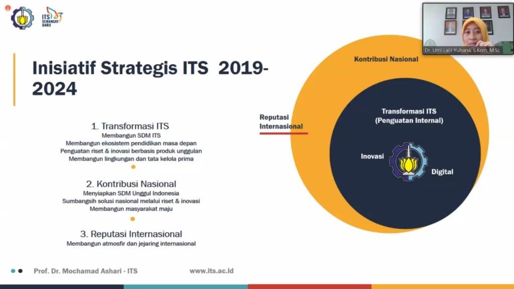 Dr Umi Laili Yuhana SKom MSc (pojok kanan atas) saat memaparkan profil ITS pada IPITS bagi mahasiswa baru ITS