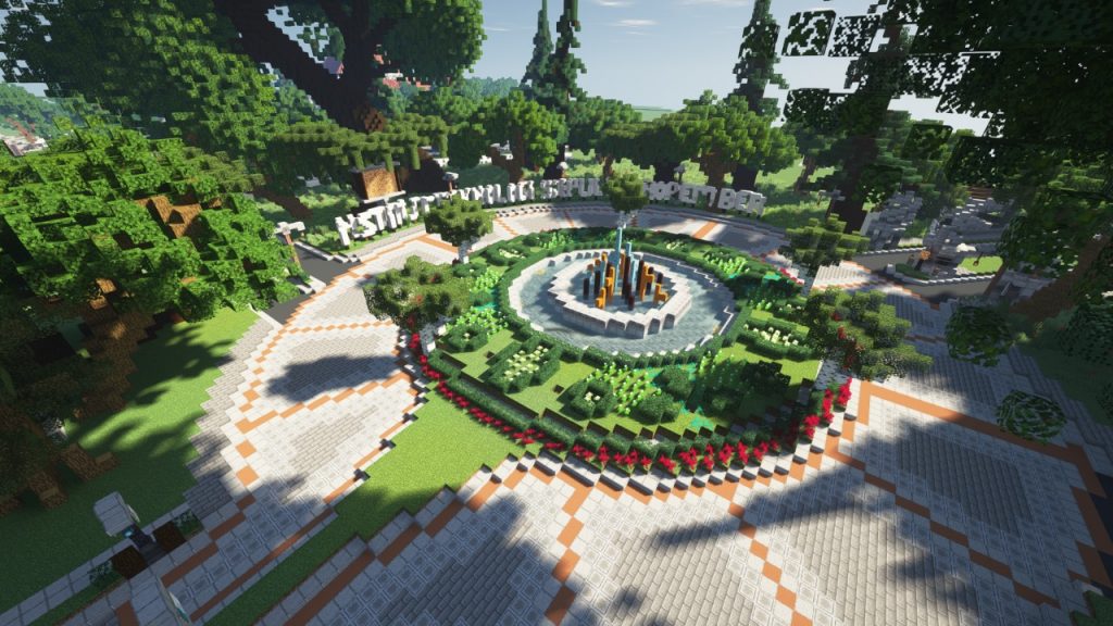 Penampakan bundaran ITS yang telah selesai proses pengerjaan di Minecraft