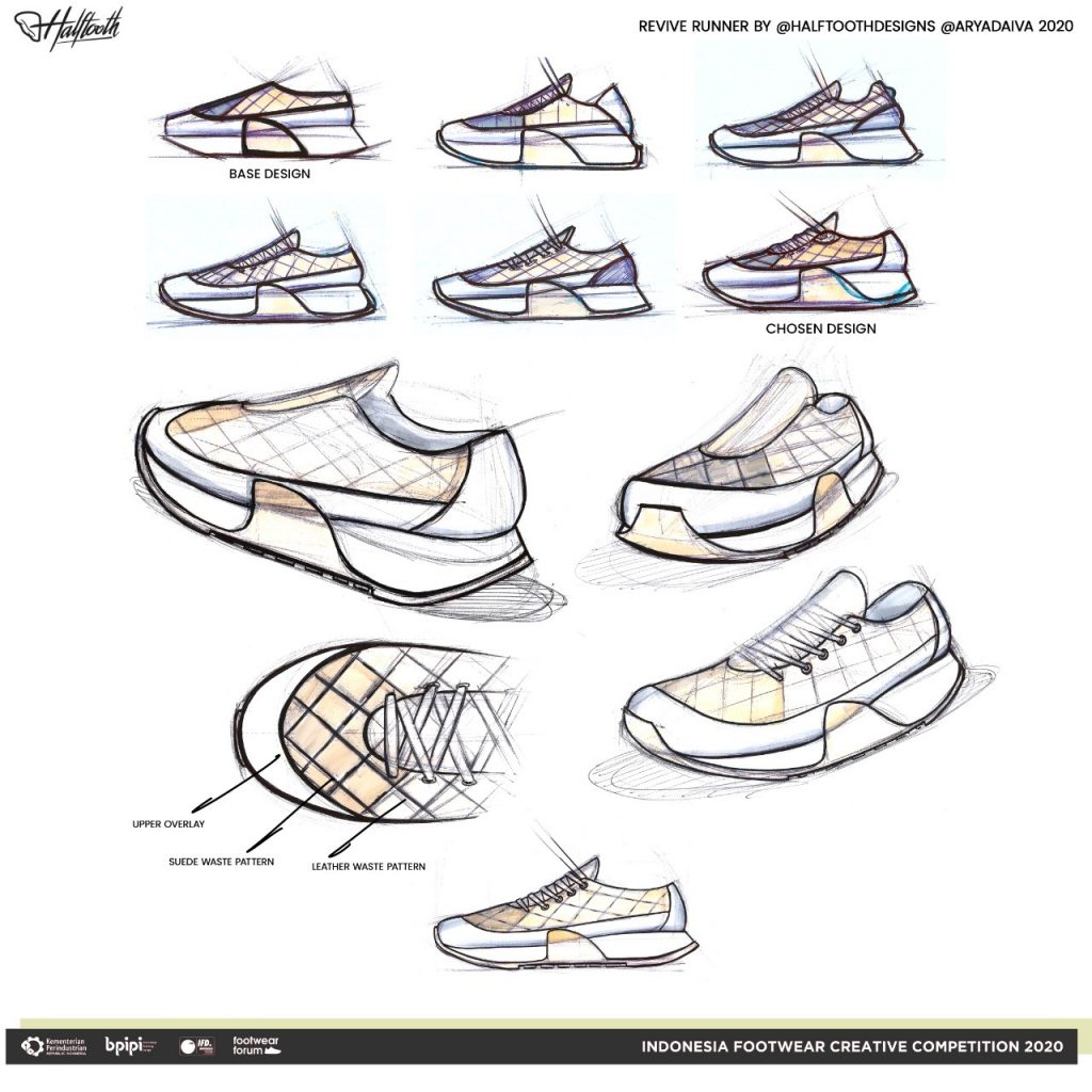 Sketsa dan rancangan desain Revive Runner buatan Gede Arya Daiva Daniswara, mahasiswa Despro ITS