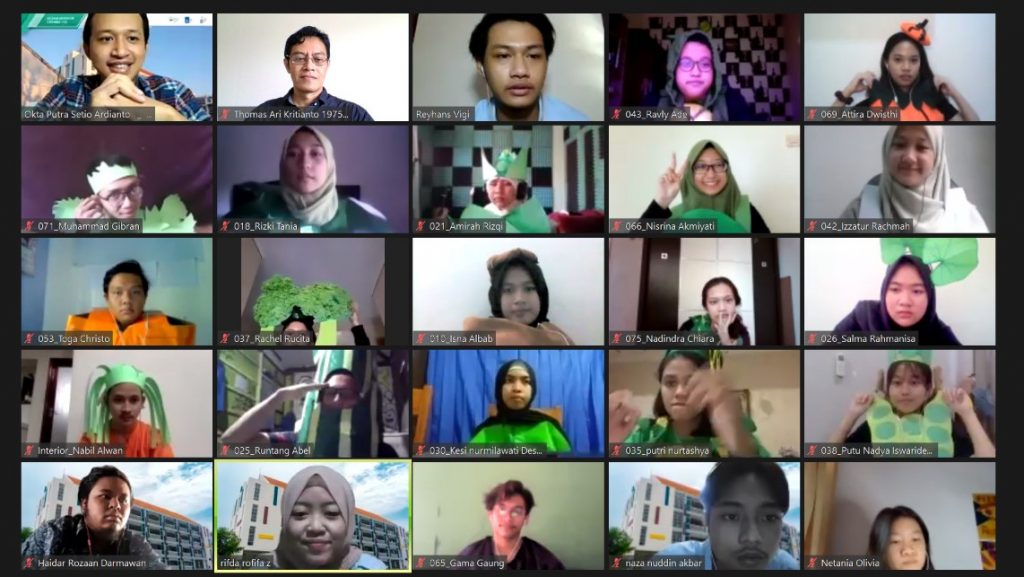 Okta Putra Setio Ardianto ST MT (pojok kiri atas) menghadiri OKKBK 2020 Desain Interior secara daring pada hari ketiga