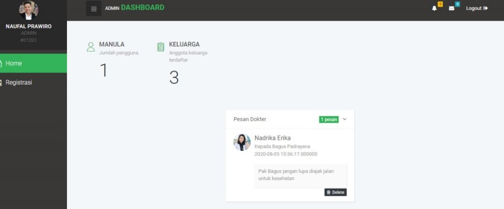 Dashboard aplikasi KEEP yang menampilkan saran dari ahli kesehatan