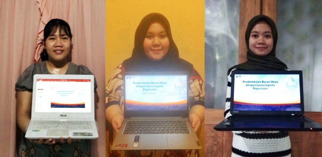 (dari kiri) Tabita Yuni Susanto, Indah Maryama, Tiza Ayu Virania yang berhasil meraih penghargaan the Most Efficient Algorithm dalam Satria Data 2020