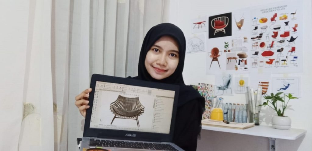 Nur Ameliyah Rizkiyah menampilkan ilustrasi karyanya (Bapo Lounge Chair) yang siap dipamerkan di Milan, Italia