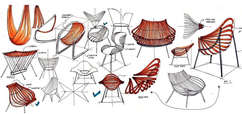 Sketsa perancangan desain dari Kursi Santai Bapo, karya mahasiswa Desain Produk ITS