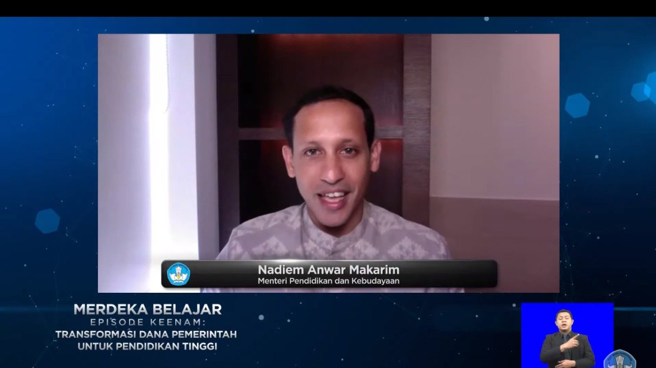 Menteri Pendidikan dan Kebudayaan (Mendikbud) Nadiem Anwar Makarim dalam rilis program Kebijakan Merdeka Belajar Episode Keenam