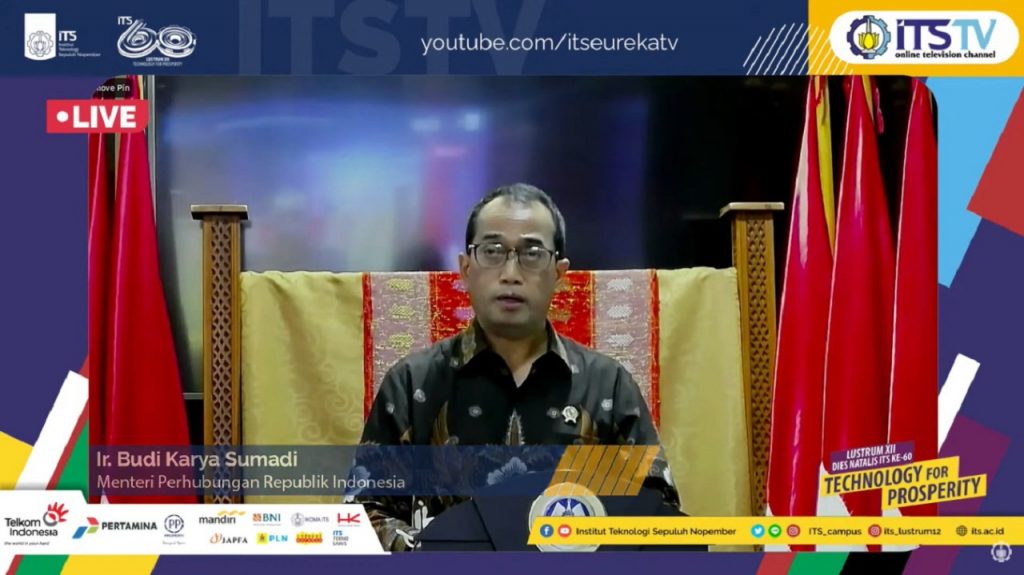 Menteri Perhubungan RI Ir Budi Karya Sumadi yang memberikan orasi ilmiah mengenai peran dan tantangan teknologi transportasi masa depan untuk membangun kemakmuran bangsa