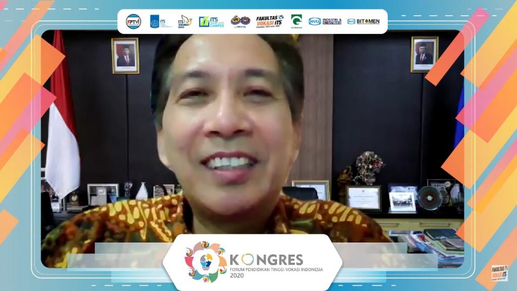 Rektor ITS Prof Dr Ir Mochamad Ashari MEng memberikan sambutan pada Seminar Nasional dan Kongres FPTVI 2020