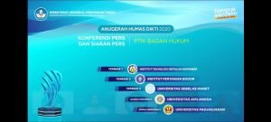 ITS diumumkan sebagai Terbaik 1 Kategori Konferensi Pers & Siaran Pers untuk PTN-BH pada acara Anugerah Humas Dikti (AHD) 2020