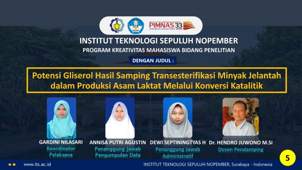 Tim Mahasiswa ITS saat memperoleh medali emas pada Pimnas ke-33 kategori Penelitian Eksakta