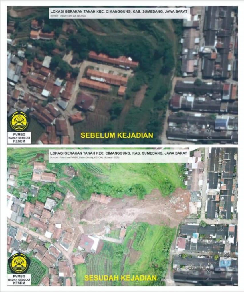 Gambar kawasan di Kabupaten Sumedang yang mengalami bencana longsor akibat hutan yang telah mengalami perubahan tata guna lahan