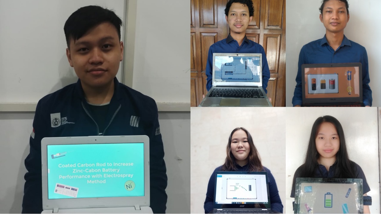 (dari kiri) Andre Novent Chenady, Adinata Setiawan, Merlin Liyanti, Alvin Febrianto, dan Michelle Veronika Mutiara A sedang menunjukkan inovasi timnya