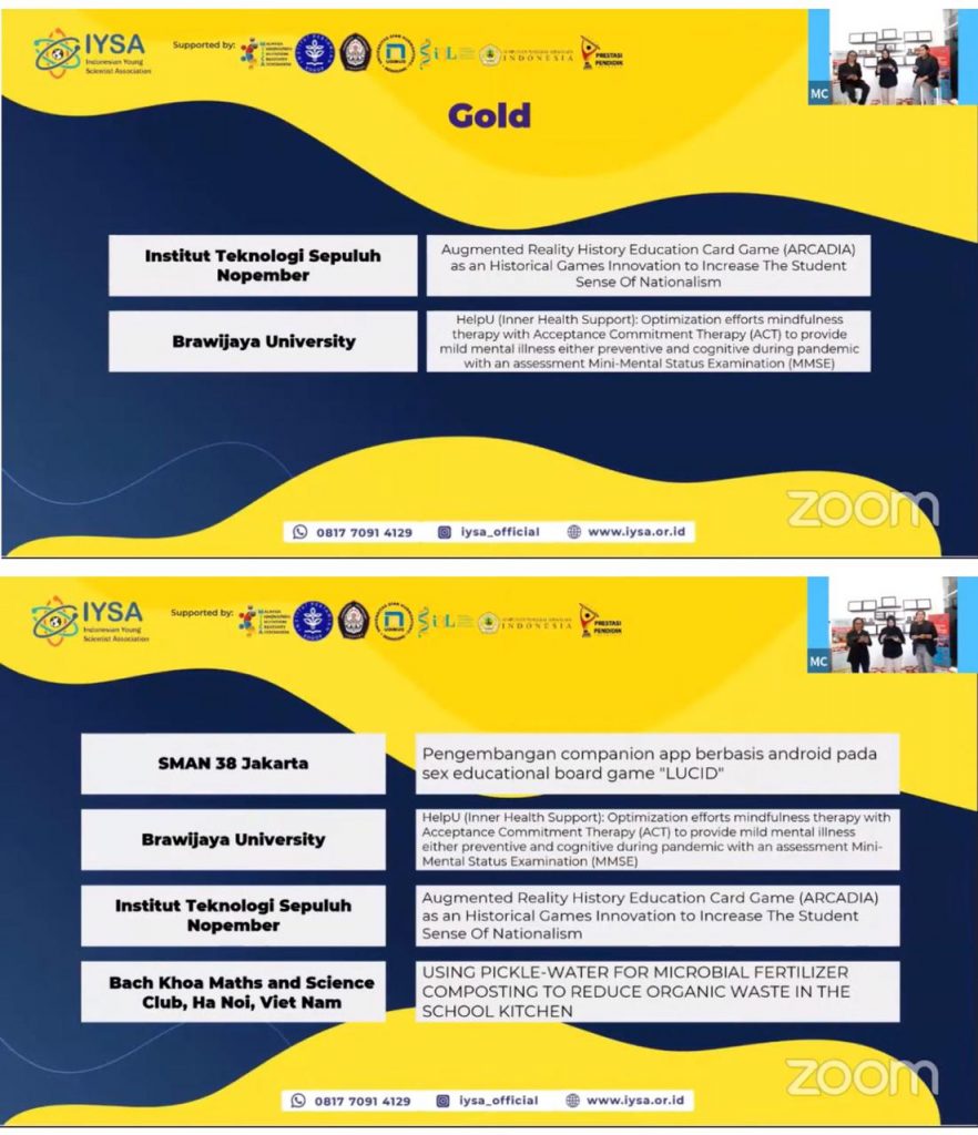 ARCADIA garapan Tim RnD memenangkan emas dan penghargaan MIICA pada kejuaraan AISEEF 2021 (sumber dari youtube IYSA Official)