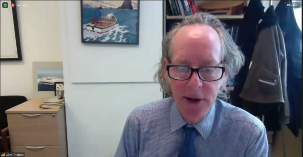 Prof Giles Thomas saat menjelaskan target proyek riset secara virtual
