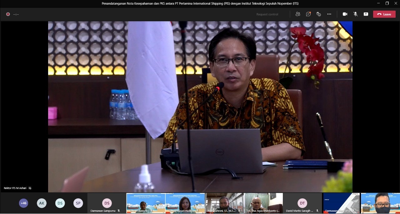 Rektor ITS Prof Dr Ir Mochamad Ashari MEng memberikan sambutan dalam acara penandatanganan MoU dan PKS antara ITS dengan PT Pertamina International Shipping