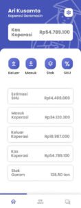 Tampilan dashboard pihak koperasi pada aplikasi Garamin, karya tim mahasiswa ITS