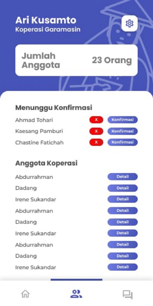 Tampilan fitur yang diakses oleh pihak koperasi pada aplikasi Garamin, karya tim mahasiswa ITS