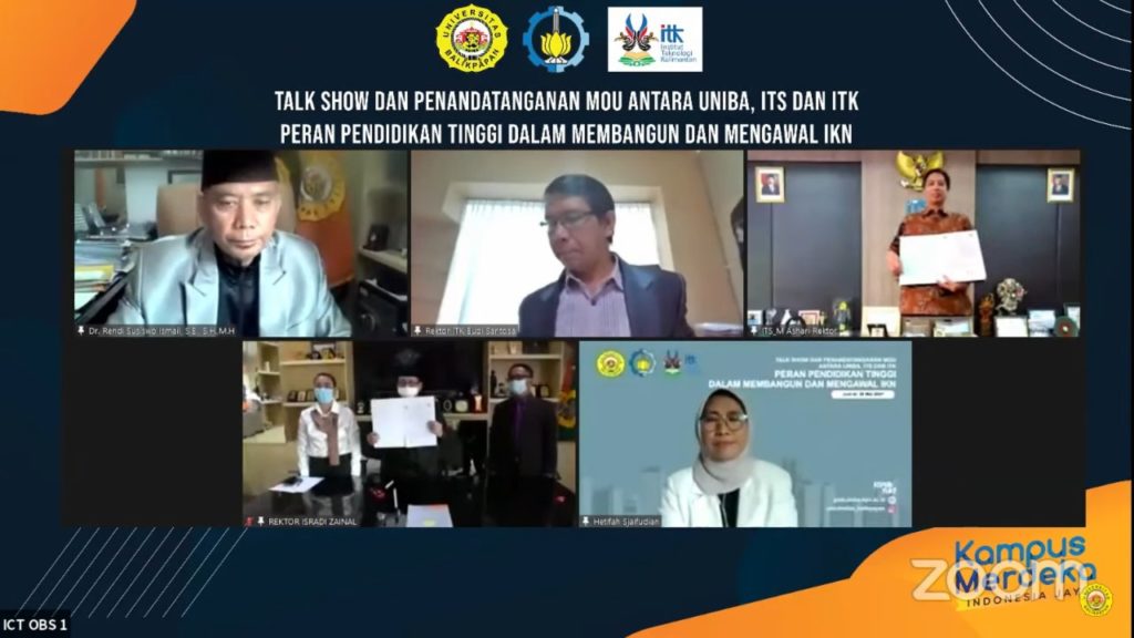 Penandatanganan MoU antara ITS dan Uniba dilaksanakan secara daring, disaksikan oleh Wakil Ketua Komisi X DPR RI