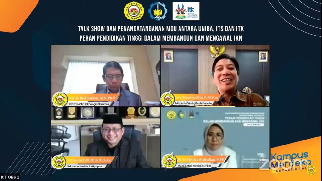 Rektor ITS Prof Dr Ir Mochamad Ashari MEng (kanan atas) saat memberikan sambutan dan ucapan terima kasih atas keberlanjutan kerja sama ITS-Uniba