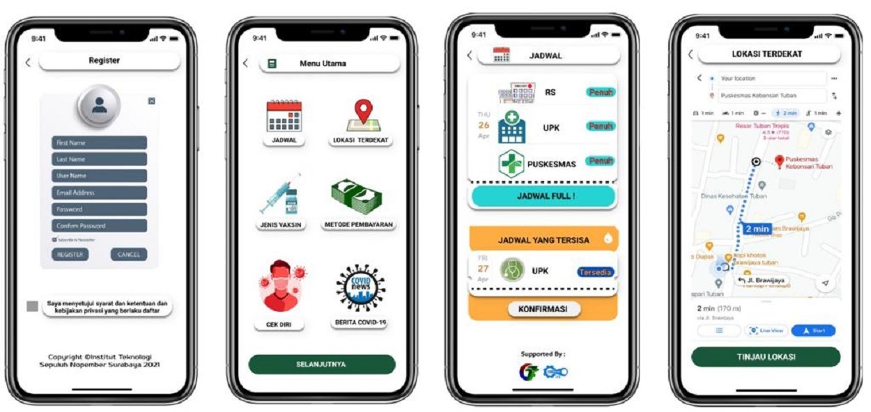 Tampilan fasilitas yang terdapat dalam aplikasi SI-ASIN bagi masyarakat, hasil gagasan tim mahasiswa ITS