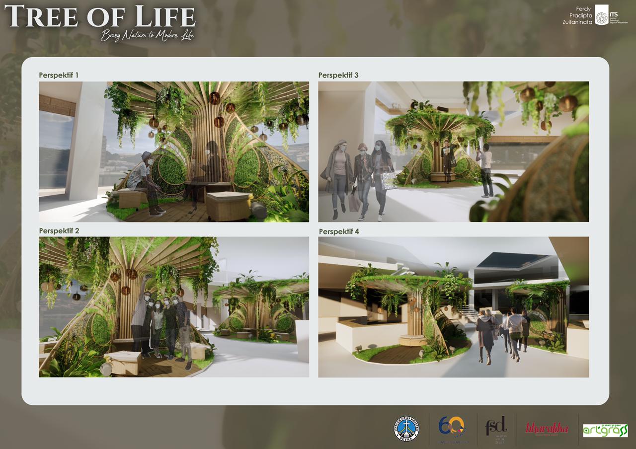 Tampilan desain Tree of Life, karya mahasiswa Desain Interior ITS, dari empat perspektif berbeda