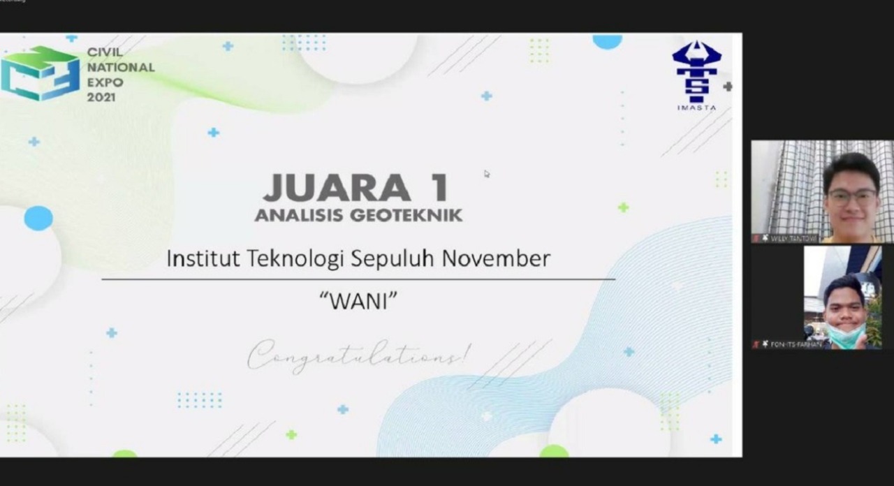 Pengumuman pemenang lomba Analisis Geoteknik yang dimenangi oleh Tim Wani ITS