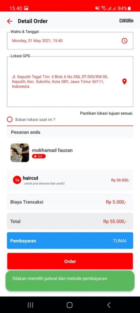 Salah satu contoh tampilan dari aplikasi Cukurin Indonesia, startup mahasiswa ITS