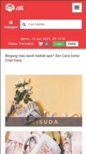 Tampilan marketplace CariKado dari smartphone