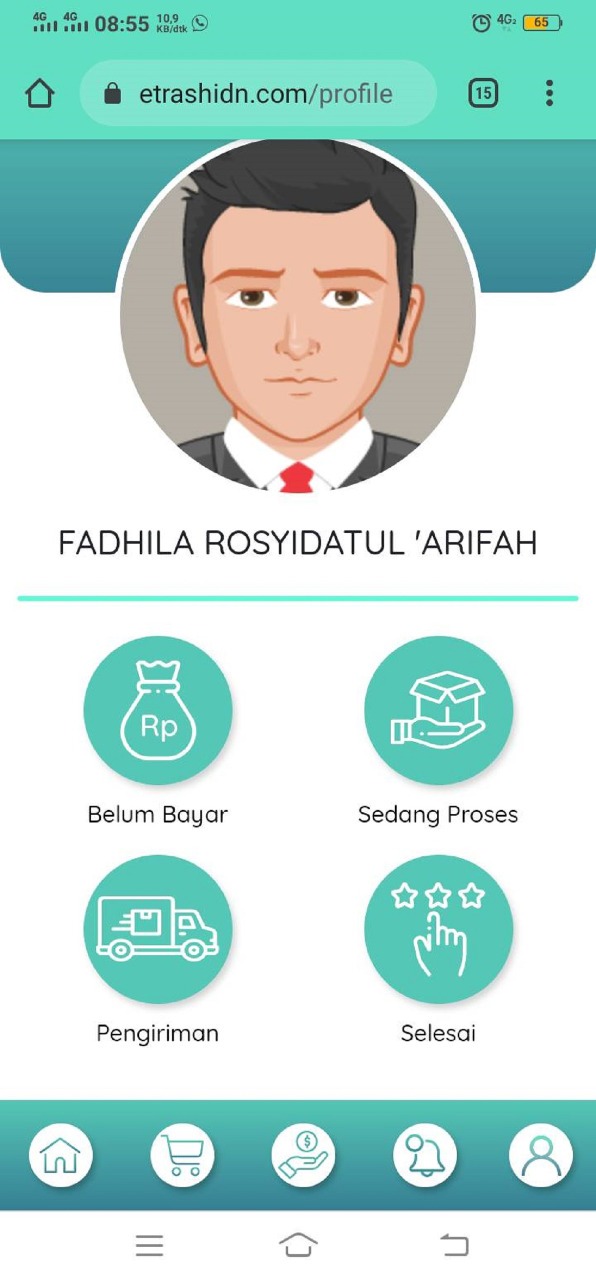 Tampilan fitur account dalam aplikasi E-Trash, rancangan tim mahasiswa ITS