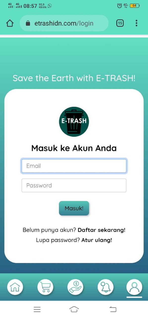 Tampilan halaman login E-Trash, rancangan tim mahasiswa ITS