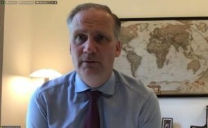 Denmark's Ambassador to Indonesia, Lars Bo Larsen, in the online discussion of potential sectors for collaboration with ITS